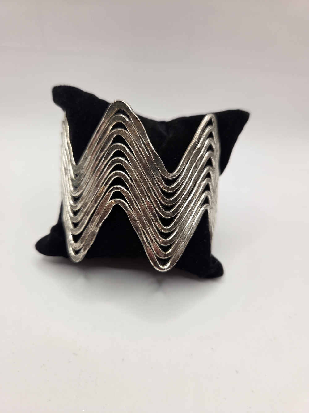 1646. Silver Tone Wave Stackable Cuff Bracelet